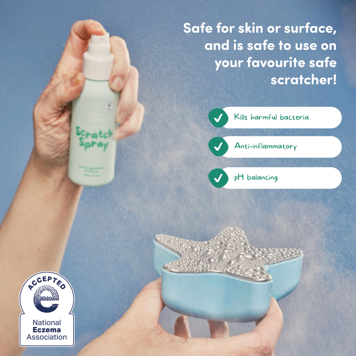 Cosi Care hypochlorous acid spray formulated for eczema-prone, itchy and sensitive skin, with the National Eczema Association Seal of Acceptance